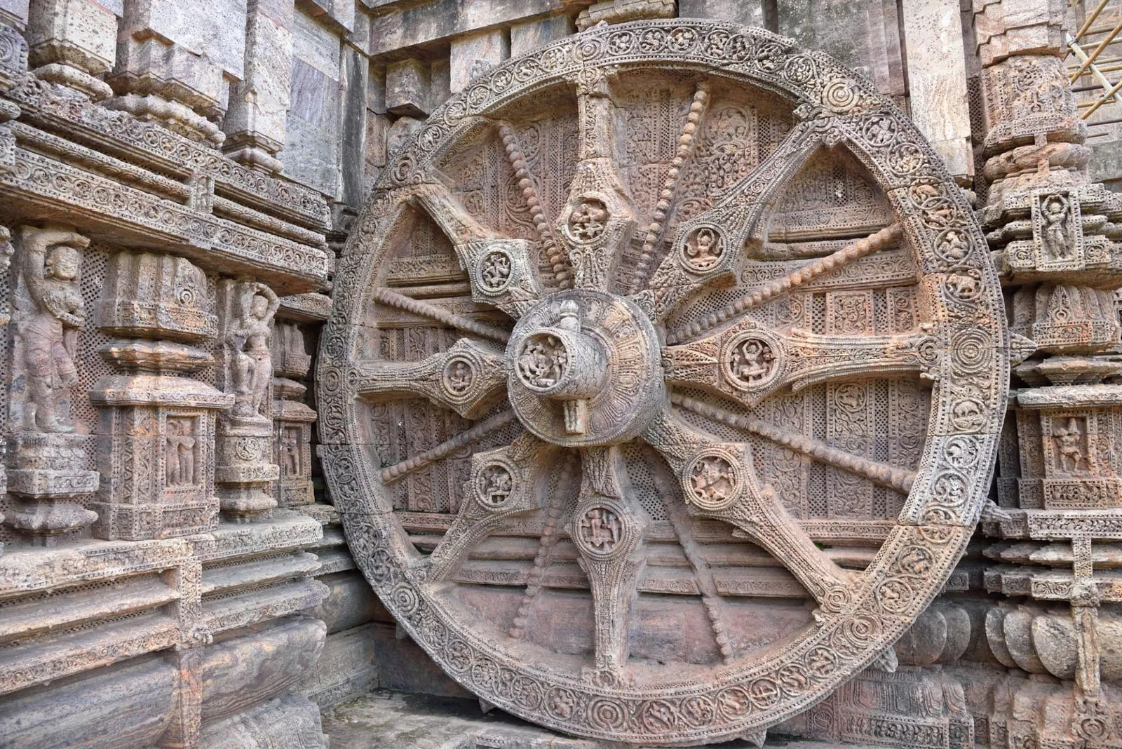 One of the 24 intricately carved stone wheels